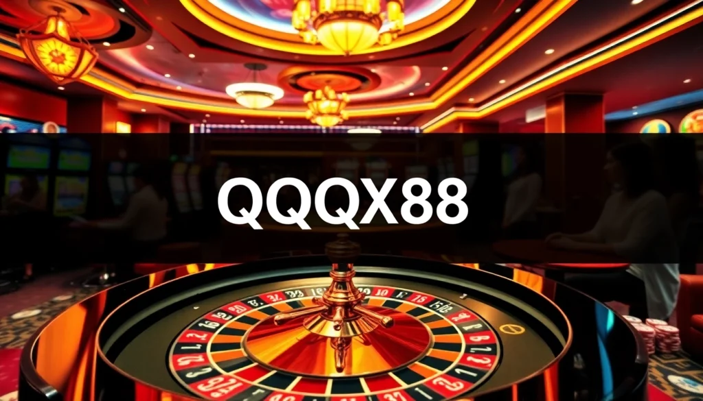 Experience the thrill of gambling at the QQQ88 casino, with exciting roulette tables and vibrant slot machines.