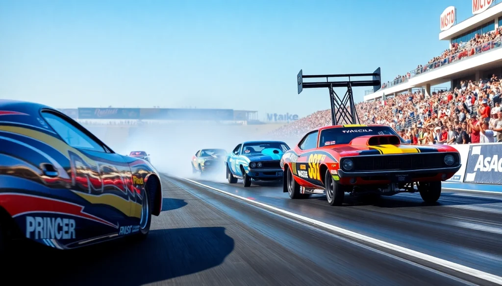 Engaging drag racing events capturing thrilling moments of cars racing down the strip.