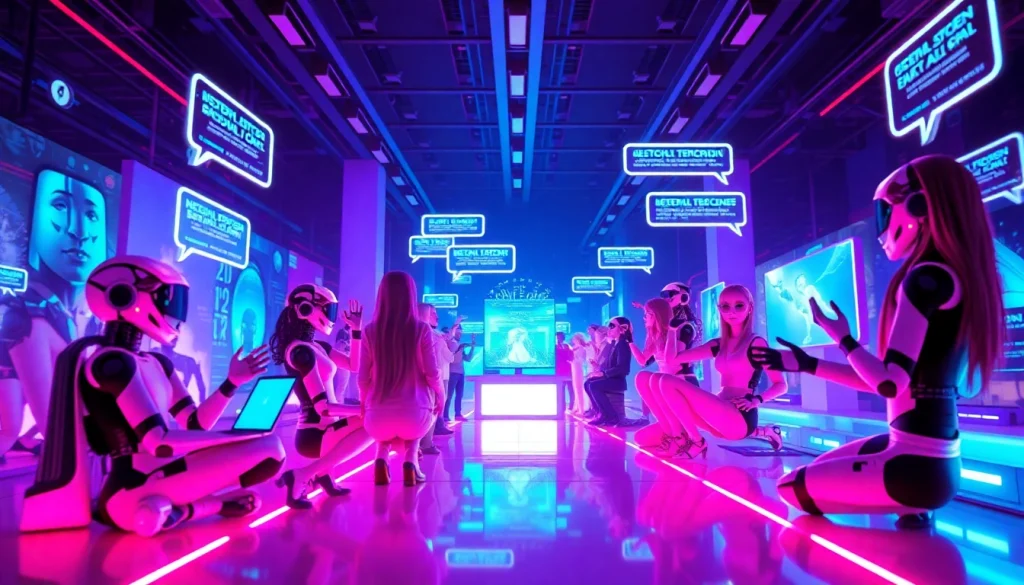 AI chat porn scene showcasing vibrant, immersive interactions with animated chatbots.